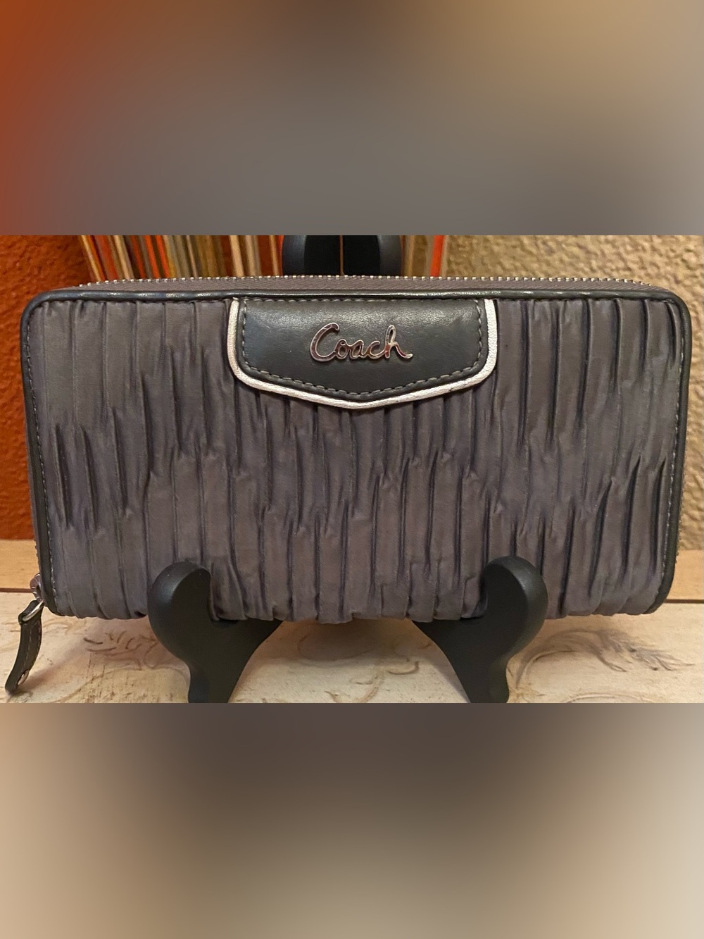 Coach - EUC - Ashley Gathered Satin Zip Around Accordion Wallet